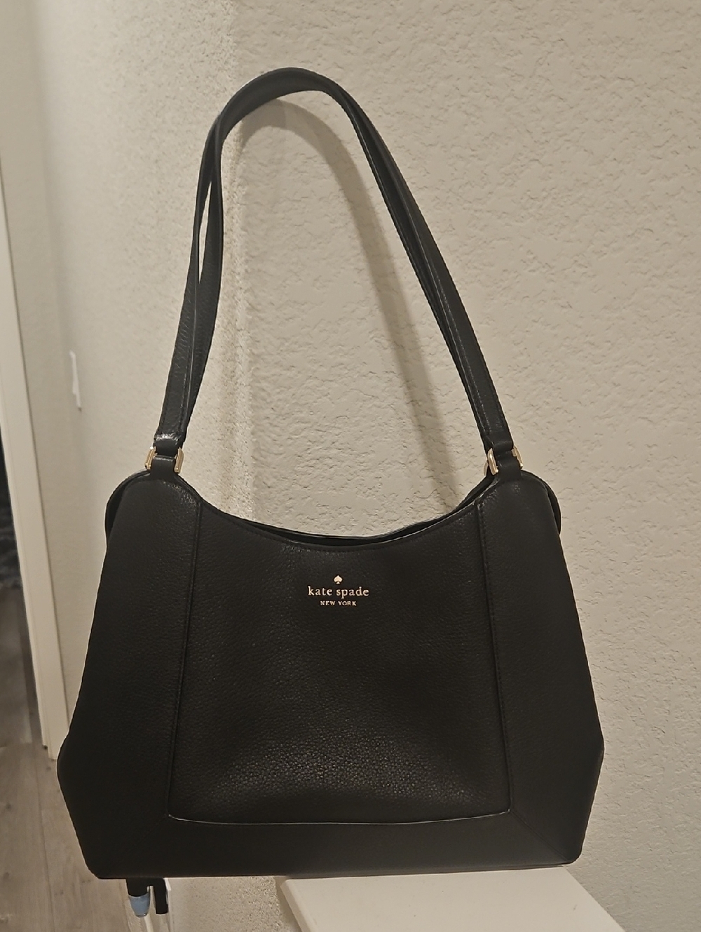 kate spade Black Pebbled Leather Shoulder Bag with Gold Logo